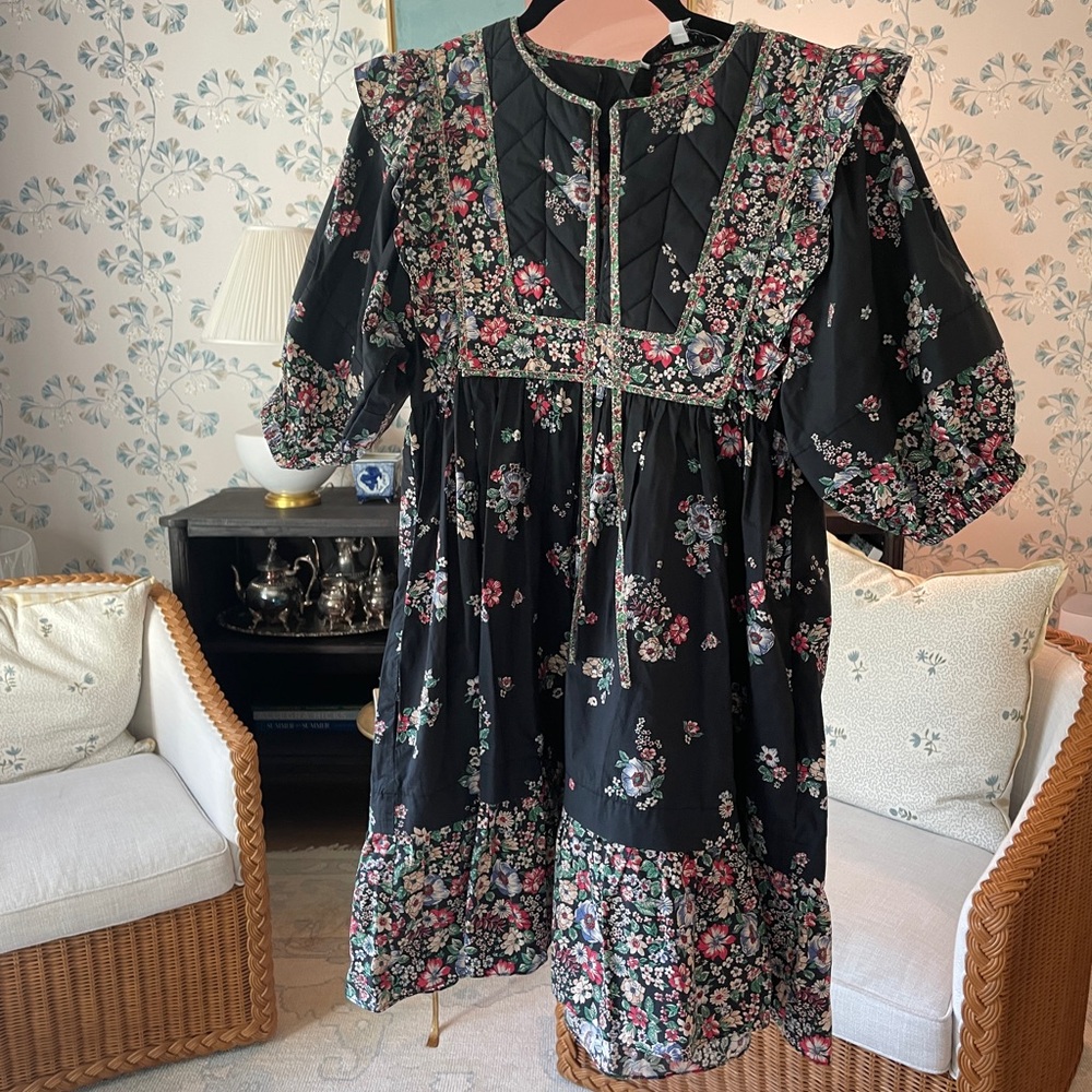 Hunter Bell Black Dress with Red and Green Floral Pattern